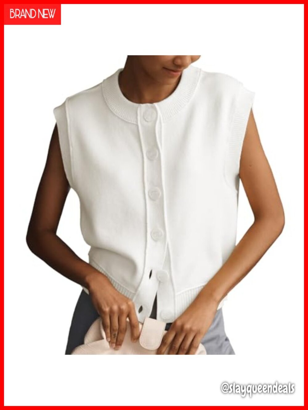 Womens Knit Sweater Vest Sleeveless Button Down Ribbed Tank Top